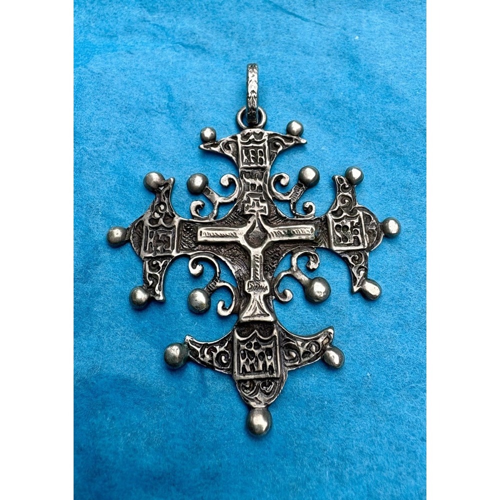 Antique Italian 800 Silver Peruzzi Style 11.42g Cross Pendant Gothic Religious